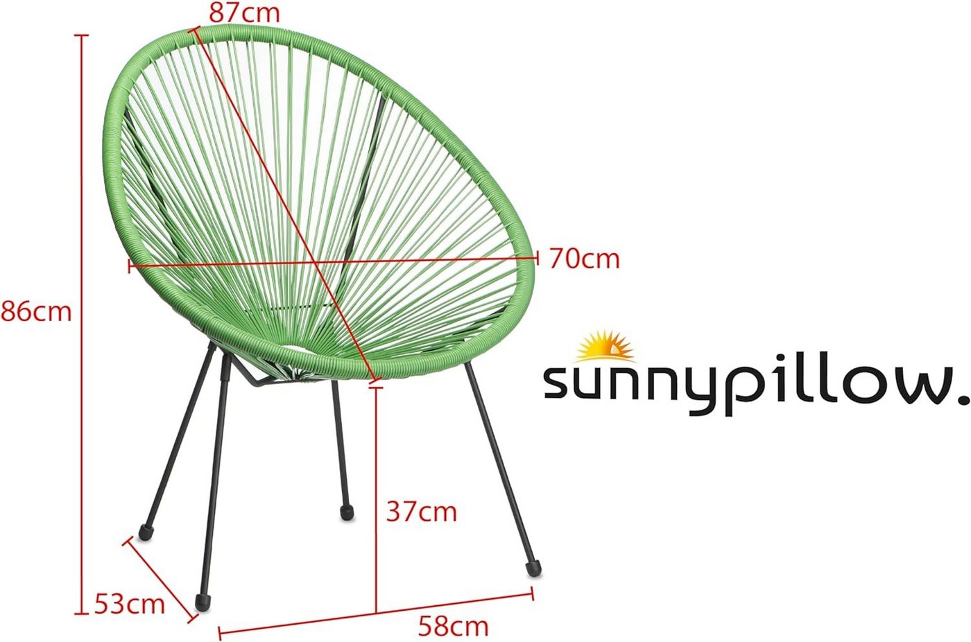 sunnypillow Gartenstuhl Acapulco, gemütlicher Loungesessel für Terrasse, Garten, 1 Stück Grün – Bild 2 von 3