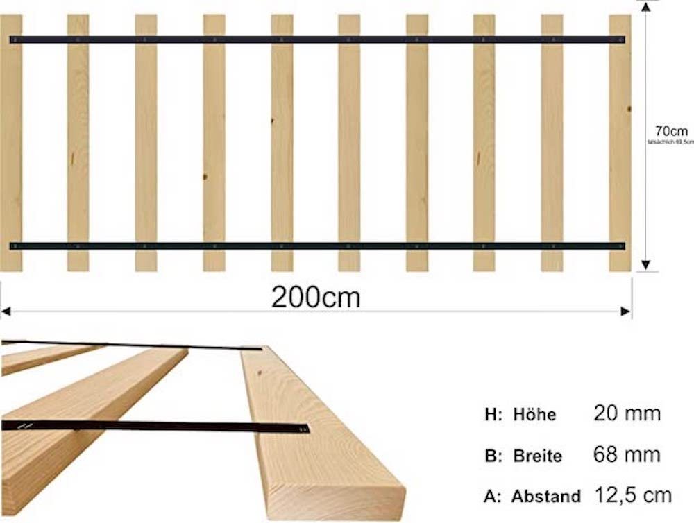 Lattenrost Extra starker Bettrost Lattenrost Holzlatten, sunnypillow, Fußteil Basic 10 Latten, Basic 70x200cm - 10 Latten – Bild 3 von 4