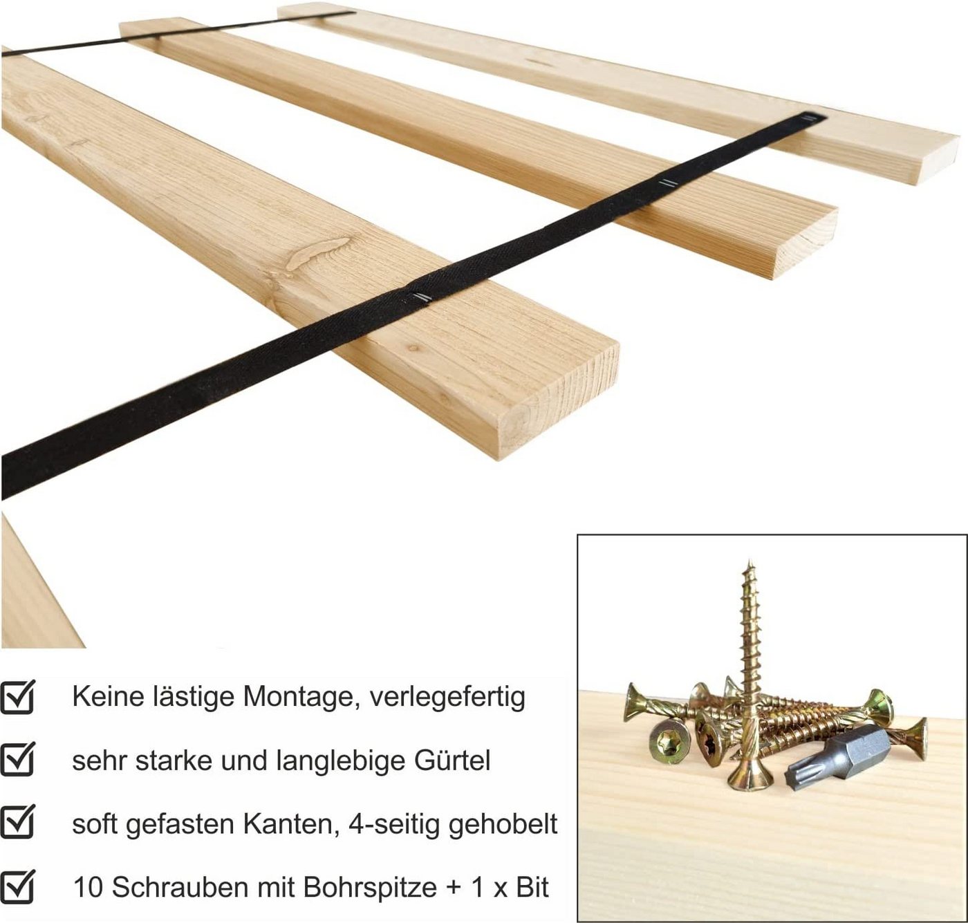 Lattenrost Extra starker Bettrost Lattenrost Holzlatten, sunnypillow, Fußteil Basic 10 Latten, Basic 70x200cm - 10 Latten – Bild 4 von 4