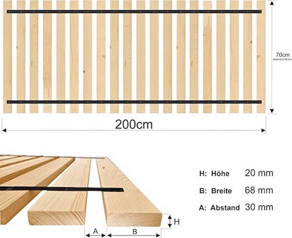 Lattenrost Extra starker Bettrost Lattenrost Holzlatten, sunnypillow, Fußteil Premium 20 Latten, Premium 70x200cm - 20 Latten – Bild 3 von 4