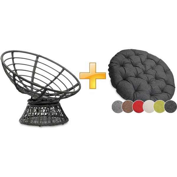 sunnypillow Rattanstuhl Papasansessel, Rattansessel mit Kissen rund Durchmesser 120 cm, Anthrazit