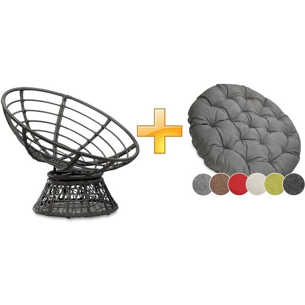 sunnypillow Rattanstuhl Papasansessel, Rattansessel mit Kissen rund Durchmesser 120 cm, Grau