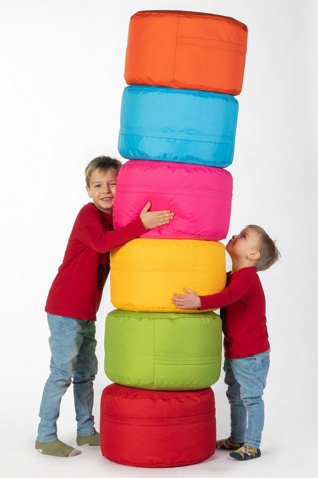 sunnypillow Sitzsack Runder Sitzpouf mit abnehmbarem Bezug, Sitzsack - Hocker rund 25 x 45 cm gelb – Bild 4 von 5