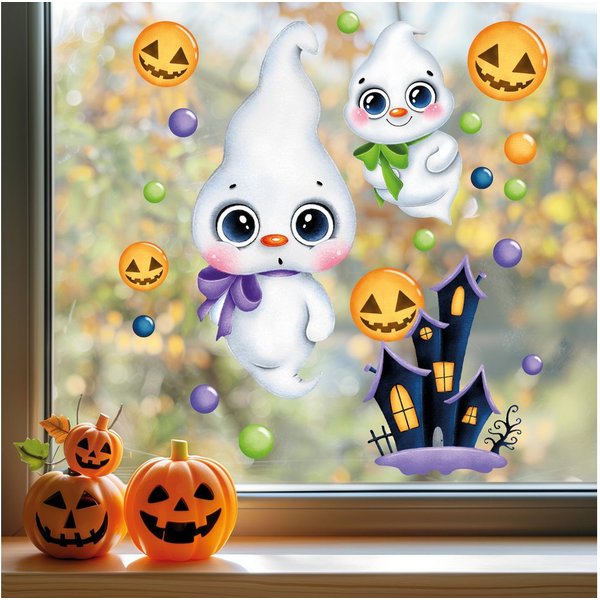 Sunnywall Fensterbild Fensterbild wiederverwendbare Fensterbilder Halloween Gespenster, wiederverwendbar, statisch haftend, beidseitiger Druck