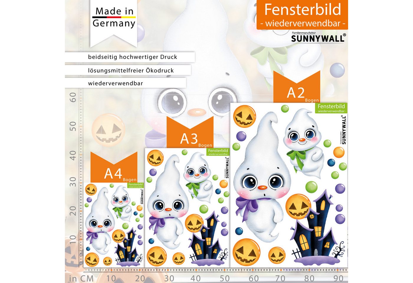 Sunnywall Fensterbild Fensterbild wiederverwendbare Fensterbilder Halloween Gespenster, wiederverwendbar, statisch haftend, beidseitiger Druck – Bild 4 von 5