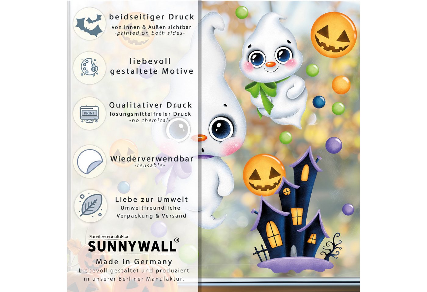 Sunnywall Fensterbild Fensterbild wiederverwendbare Fensterbilder Halloween Gespenster, wiederverwendbar, statisch haftend, beidseitiger Druck – Bild 5 von 5