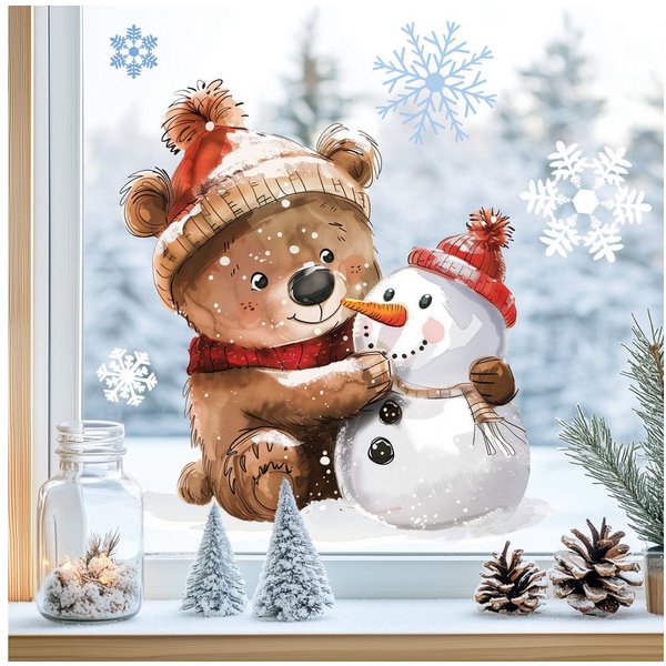 Sunnywall Fensterdekoration Kinderzimmer Fensterbild Winter, beidseitigger Druck, statisch haftend
