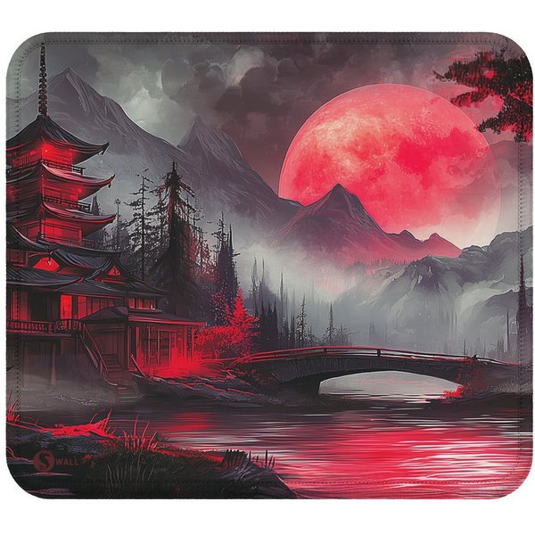 Sunnywall Gaming Mauspad Speed Mousepad XXL Premium 4 mm - Red Moon Mond Japan Tempel (inkl. Wallpaper), 45x40, 80x30, 90x40 cm, rutschfest, vernähte Ränder, Ti
