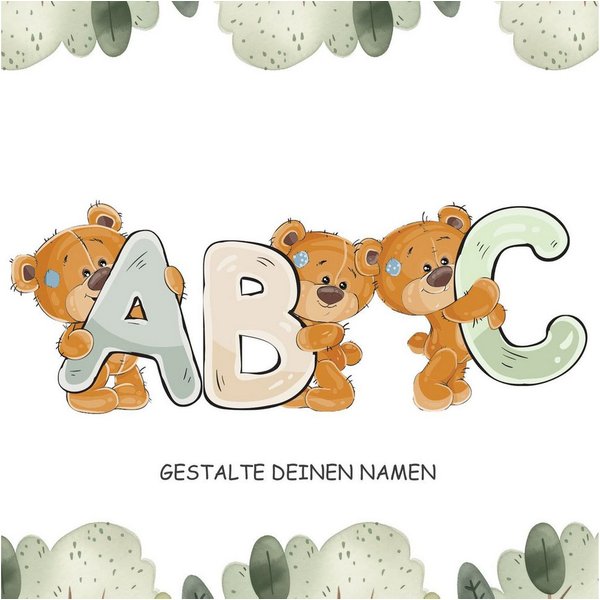 Sunnywall Wandtattoo Buchstaben ABC Bärchen Aufkleber für Wand & Tür (Buchstaben einzeln oder kombinierbar), selbstklebend, konturgeschnitten