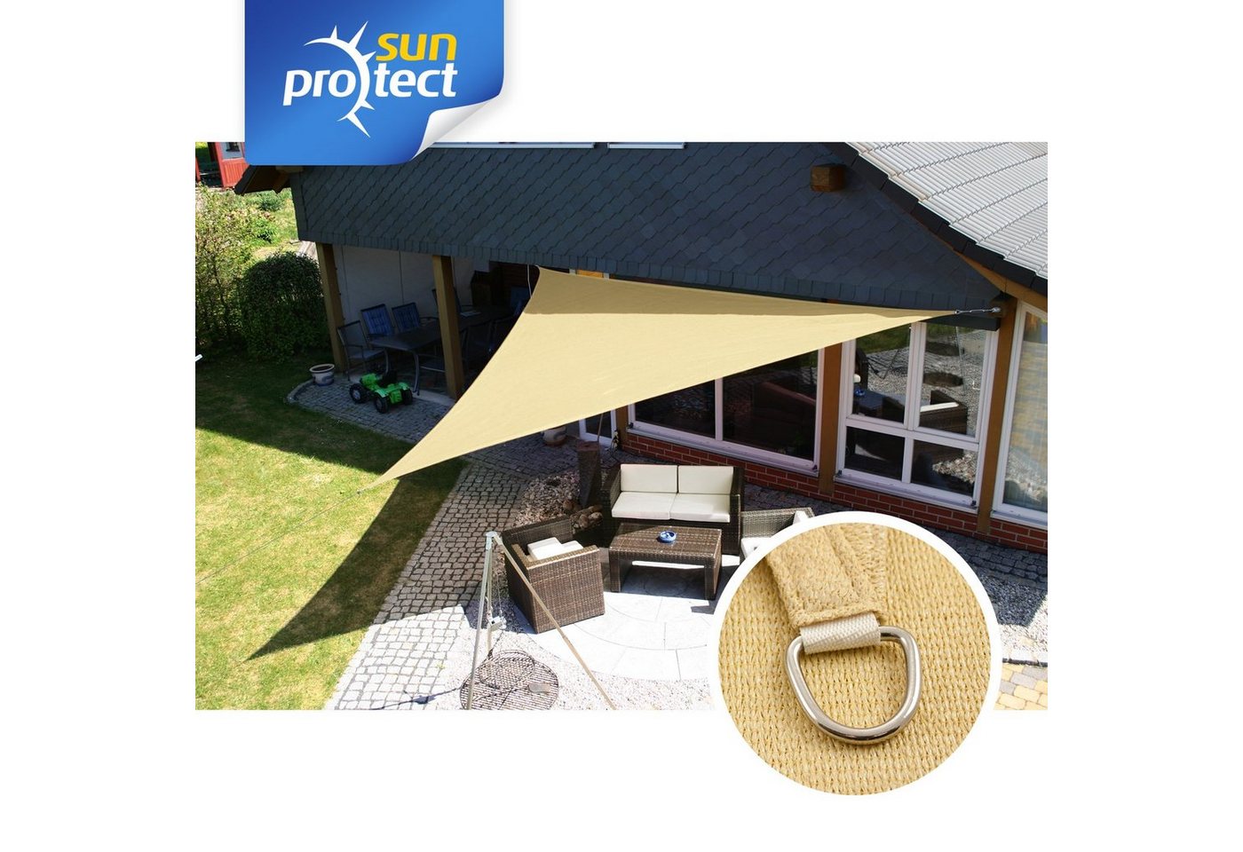 sunprotect Sonnensegel 7 x 7 x 9,9 m 90° Grad Dreieck, ideal für Garten, Balkon & Terrasse – Bild 2 von 3