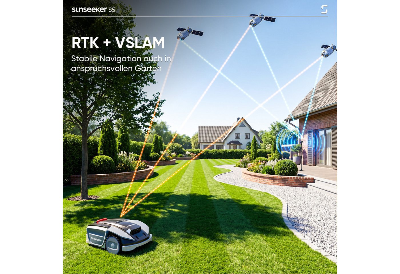 Sunseeker Rasenmähroboter S5, bis 1600 m² Rasenfläche, (Packung), AWD, RTK+Vision, KI Kartierung, 60% Steigung, App-Steuerung – Bild 4 von 5