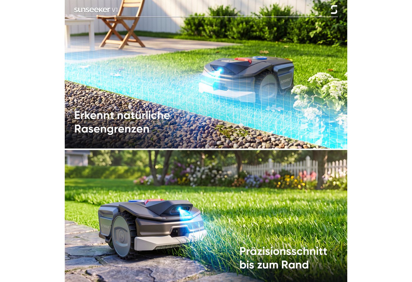 Sunseeker Rasenmähroboter V1, bis 300 m² Rasenfläche, (Packung), Ein-Klick-Mähen, Vision AI, 27% Steigung, 55 dB, App-Steuerung – Bild 4 von 5