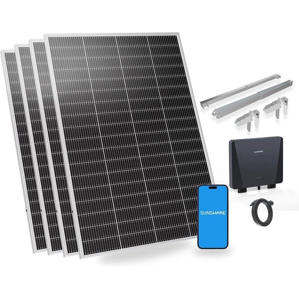 Sunshare Balkonkraftwerk Ray Lite Balkonkraftwerk 800 W mit Halterung – 4×200 W, Plug-&-Play, 200 W, Monokristallin N‑Typ TOPCon, (4-St., 800 W Balkonkraftwerk 