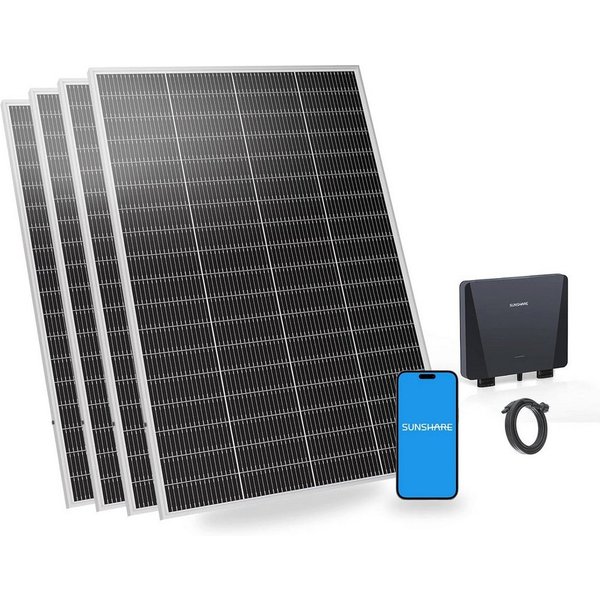 Sunshare Balkonkraftwerk Ray Lite Basic Kit 800 W Mini-Balkonkraftwerk - 4×200 W Module, 200 W, Monokristallin N‑Typ TOPCon, (Balkonkraftwerk, 4-St., 800 W Basi
