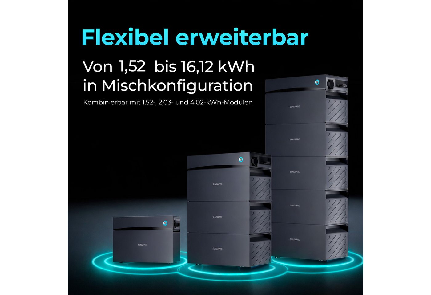 Sunshare Glory All-in-One Speicher 1,5 -3- 4,5 kWh – Modularer Plug-&-Play Stromspeicher (230 V), Semi-Solid-LiFePO4-Batterie, integrierter Hybrid-Wechselrichte – Bild 2 von 5