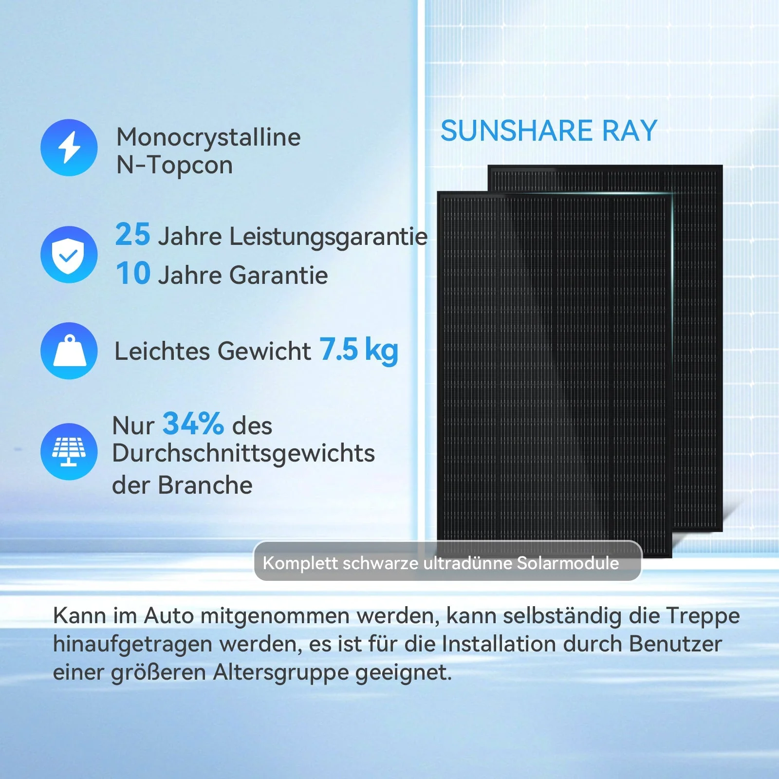 Ray 200W Solarmodul Komplett Schwarz - 6*200W Solarmodule / Mit MC4-Adapterkabel – Bild 2 von 5