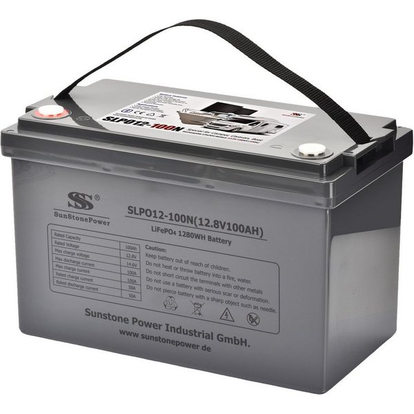 Sunstone Power 12V LiFePO4 Batterie 100AH Lithium Stromspeicher mit Blutooth BMS Solarakkus 100000 mAh (12 V), Wartungsfrei, Extrem zyklenfest