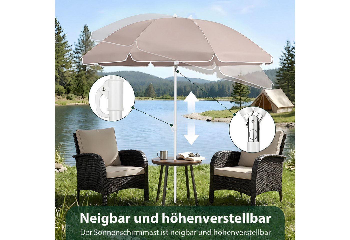 SUNULA Sonnenschirm 160 cm Balkonschirm Strandschirm knickbar mit Bodenhülse & Schutzhülle, Höhenverstellbar und Neigbar, UV-Schutz 50+ – Bild 4 von 5