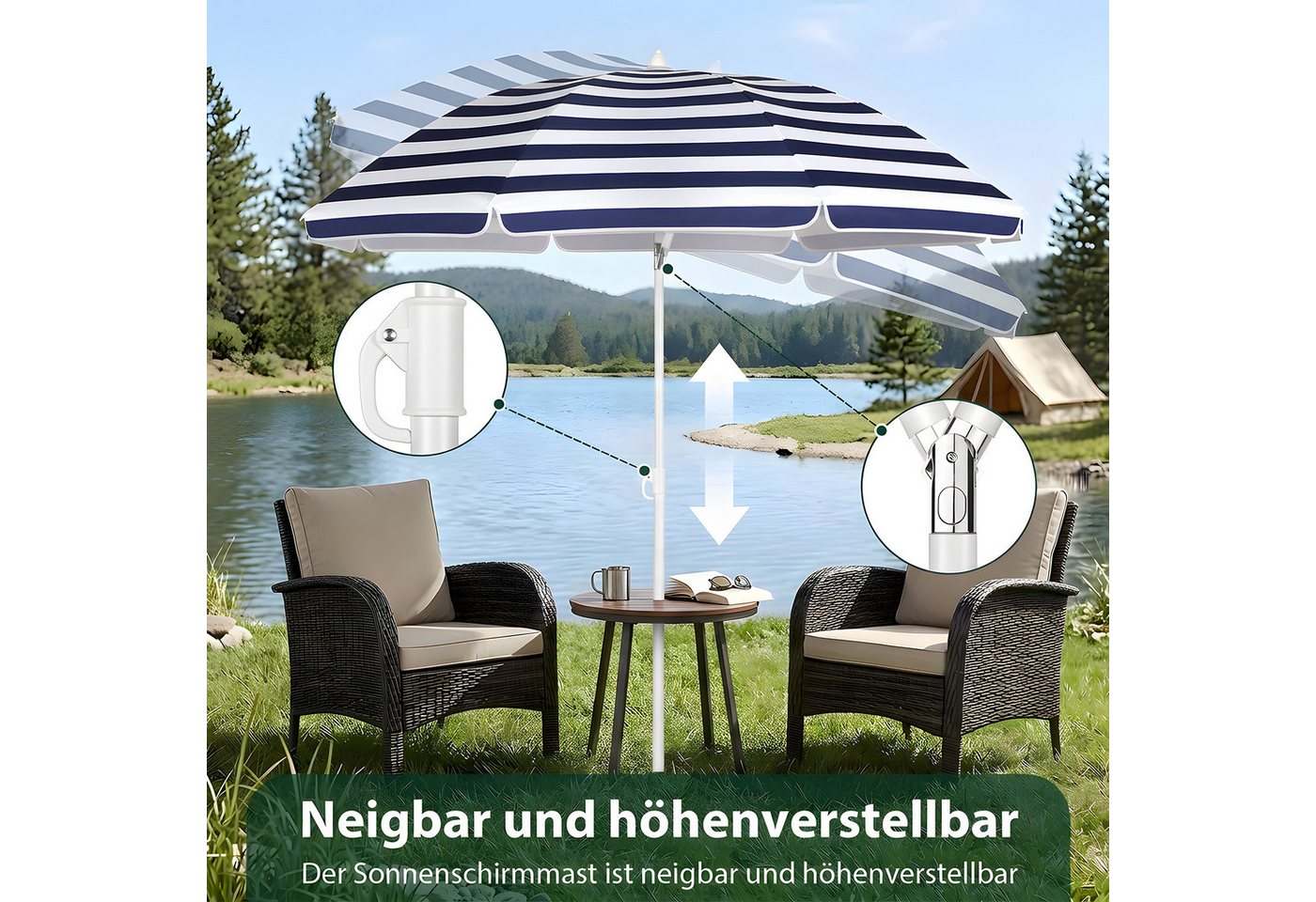 SUNULA Sonnenschirm 160 cm Balkonschirm Strandschirm knickbar mit Bodenhülse & Schutzhülle, Höhenverstellbar und Neigbar, UV-Schutz 50+ – Bild 4 von 5