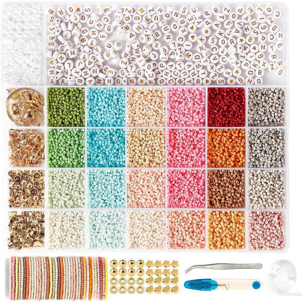 SUOOMAC Perlenarmband Set DIY Schmuckset mit Glasperlen, 2mm (Perlen- & Schmuckbastelset, 20000-tlg., DIY-Set mit 20.000 Glasperlen, Zubehör & Aufbewahrungsbox)