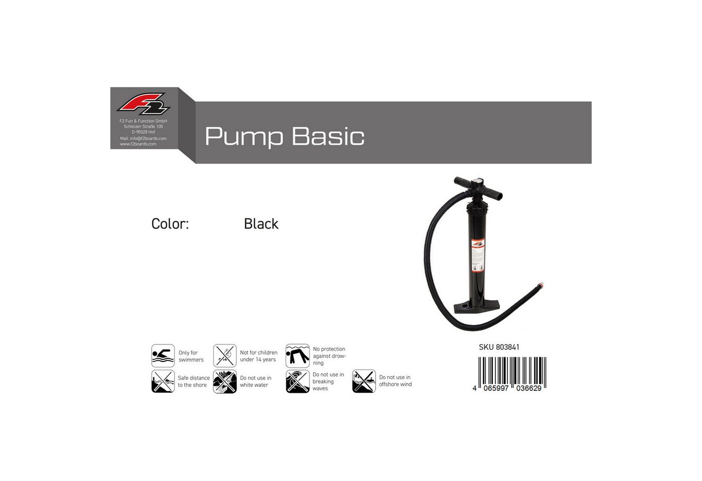 F2 SUP-Pumpe F2 Pumpe Pump Basic SUP Kite Paddelboot Schwarz 2024/25 – Bild 2 von 2