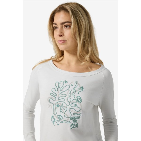 SUPER.NATURAL Sweatshirt für Damen,Merino W UNDER THE SEA CREW mit Sommer-Motiv, atmungsaktiv