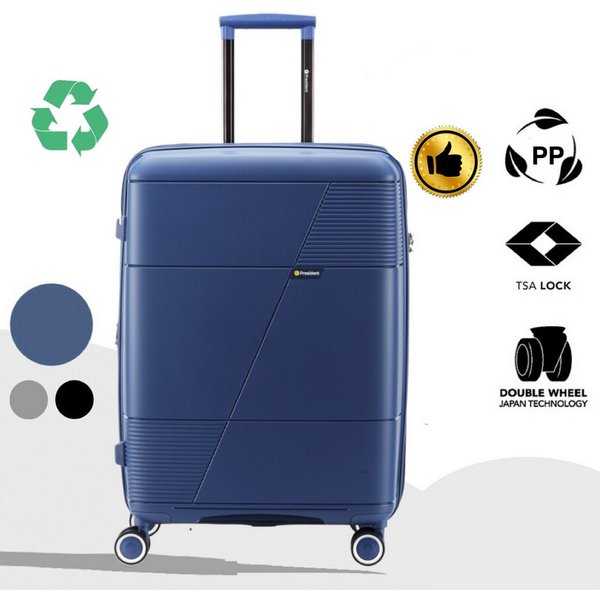 Super Solu Hartschalen-Trolley robuster & stabiler Hartschalenkoffer aus PP-Kunststoff, 4 Rollen, 24 Zoll, Blau, TSA-Zahlenschloss und Teleskopgriff und Erweitb