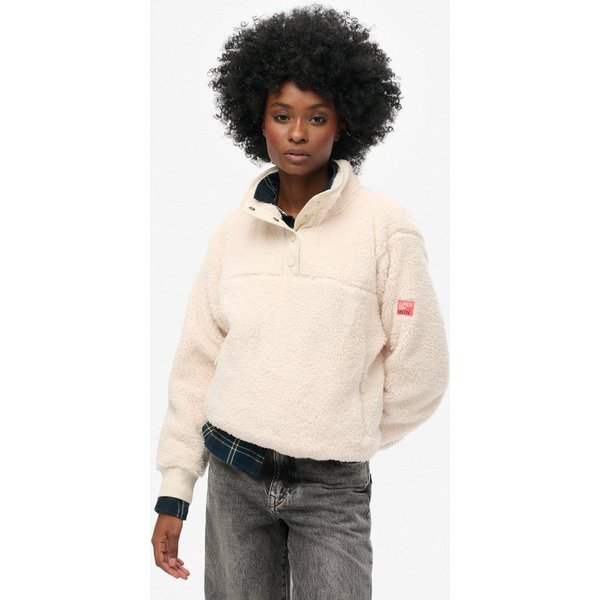 Superdry Fleecepullover SUPER SOFT HENLEY mit Markenlabel, aus Polyester und Fleece, pflegeleicht