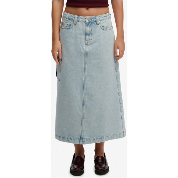 Superdry Jeansrock DENIM CARGO MAXI SKIRT mit 1-Knopf-Form, Regular Fit, kniebedeckende Länge, aus Baumwolle