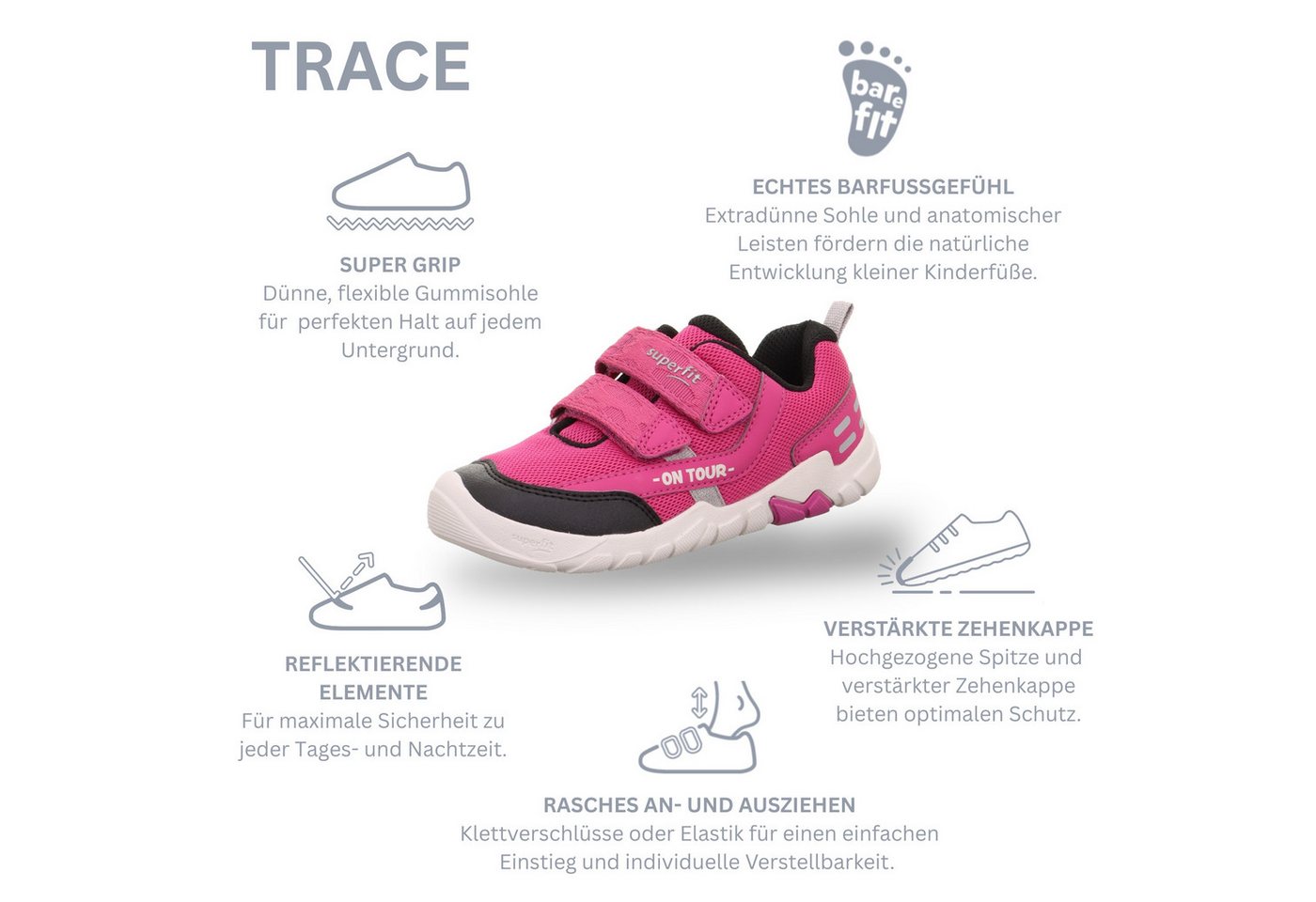 Superfit TRACE WMS: mittel Sneaker Klettschuh, mit herausnehmbarer Einlage, Größenschablone zum Download – Bild 4 von 5