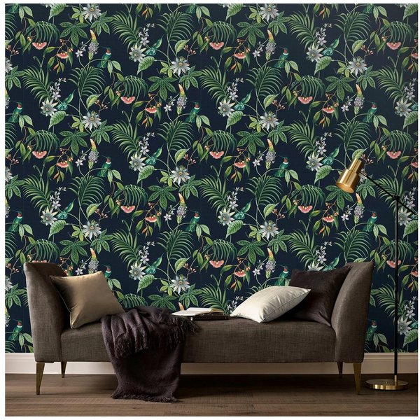 Superfresco Easy Vliestapete Adilah, geprägt, animal print, Adilah Blümen Schwarz 1000x52cm