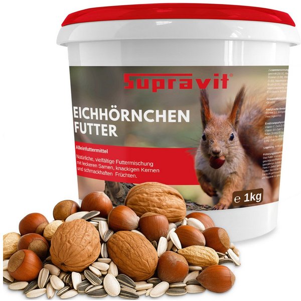 Supravit Eichhörnchen Futter 1kg - Ganzjähriges Eichhörnchenfutter, Hauptfutter für: Nutz-/ Wildtier