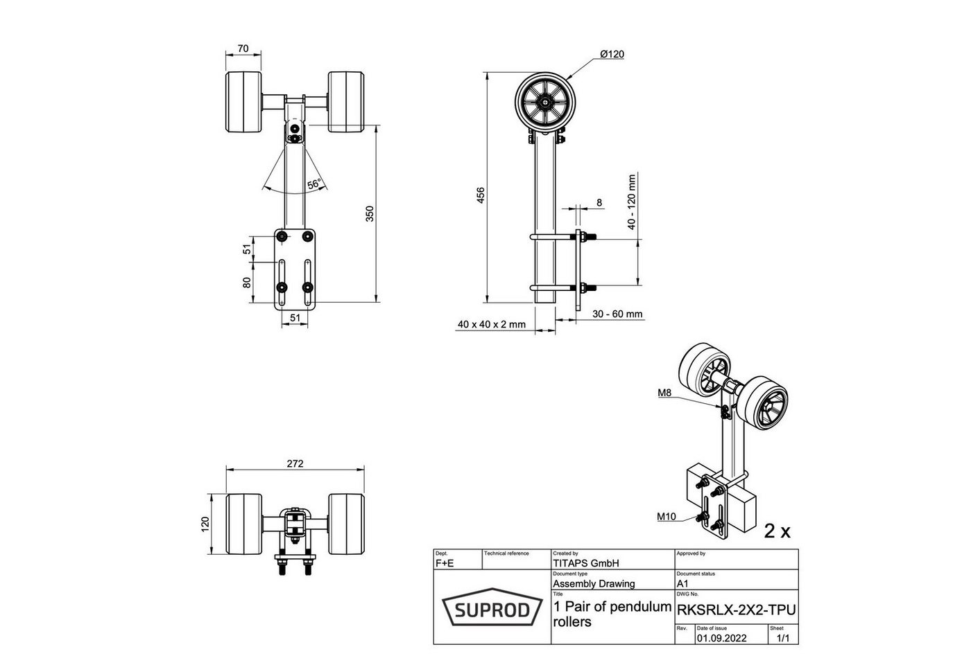 SUPROD Auffahrrampe Pendelrollen Sliprollen Sliphilfe Bootstrailer TPU Ø 120 mm, 2er – Bild 3 von 3