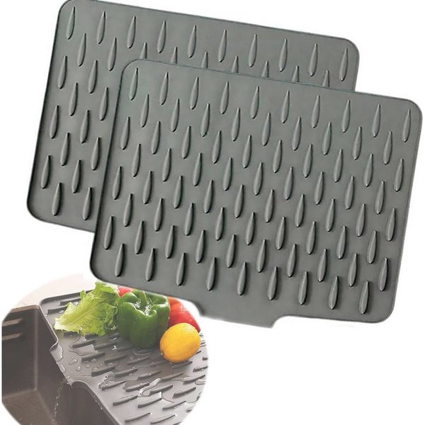 SURFOU Abtropfmatte 2er-Set Auslaufsicherer Arbeitsplattenschutz Aus Silikon 40*32.5cm, Zubehör für Küchenarbeitsplatten und Küchenspüle, mit Effektiver Wasseru