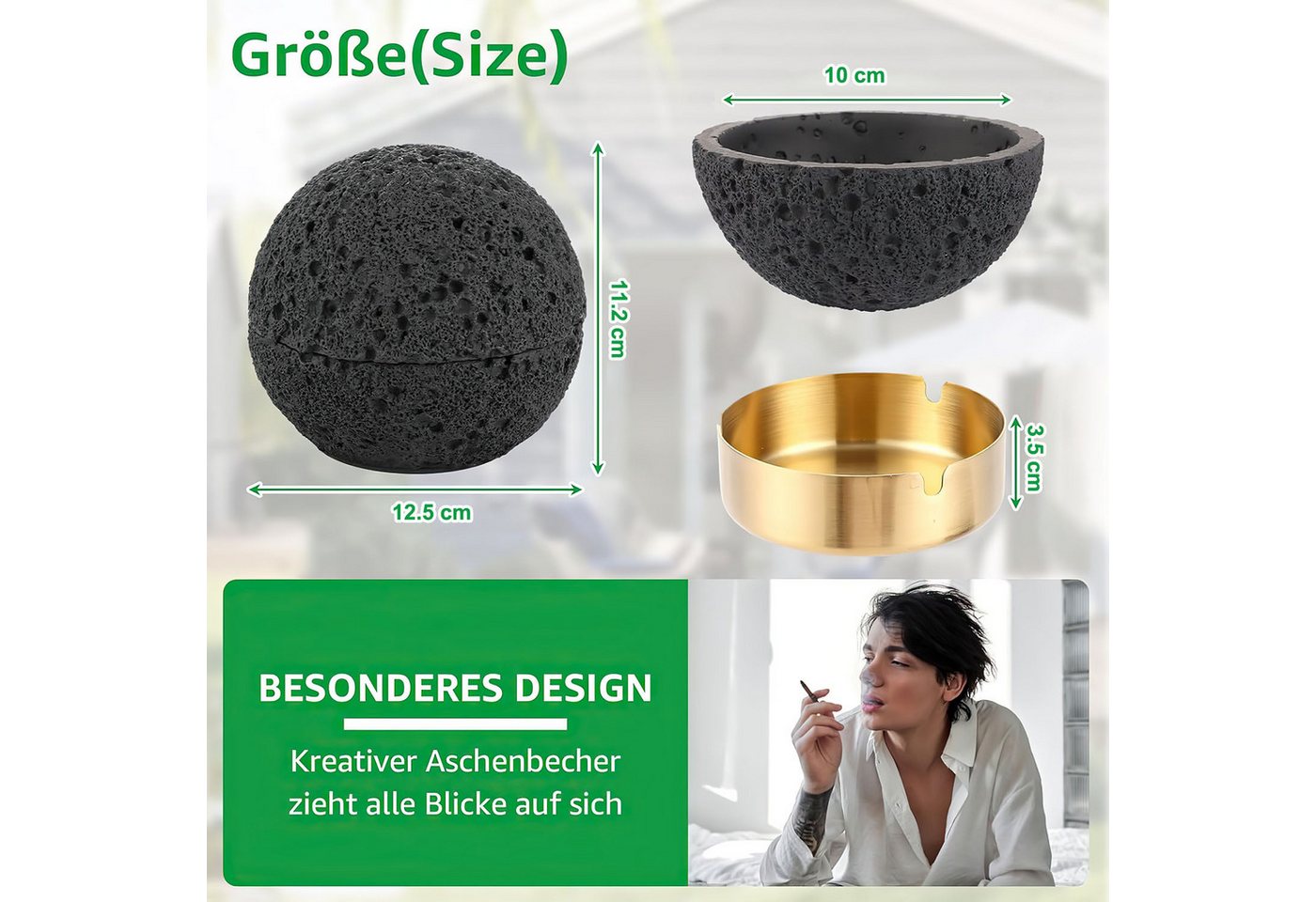 SURFOU Aschenbecher Tischabfalleimer mit Deckel Abfallbehälter Küchen Abfalleimer, Edelstahl Für Draußen Balkon Geruchsdicht Tischdeko – Bild 2 von 5