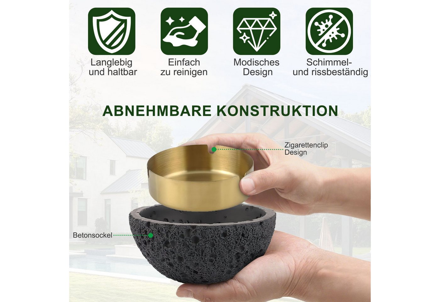 SURFOU Aschenbecher Tischabfalleimer mit Deckel Abfallbehälter Küchen Abfalleimer, Edelstahl Für Draußen Balkon Geruchsdicht Tischdeko – Bild 4 von 5