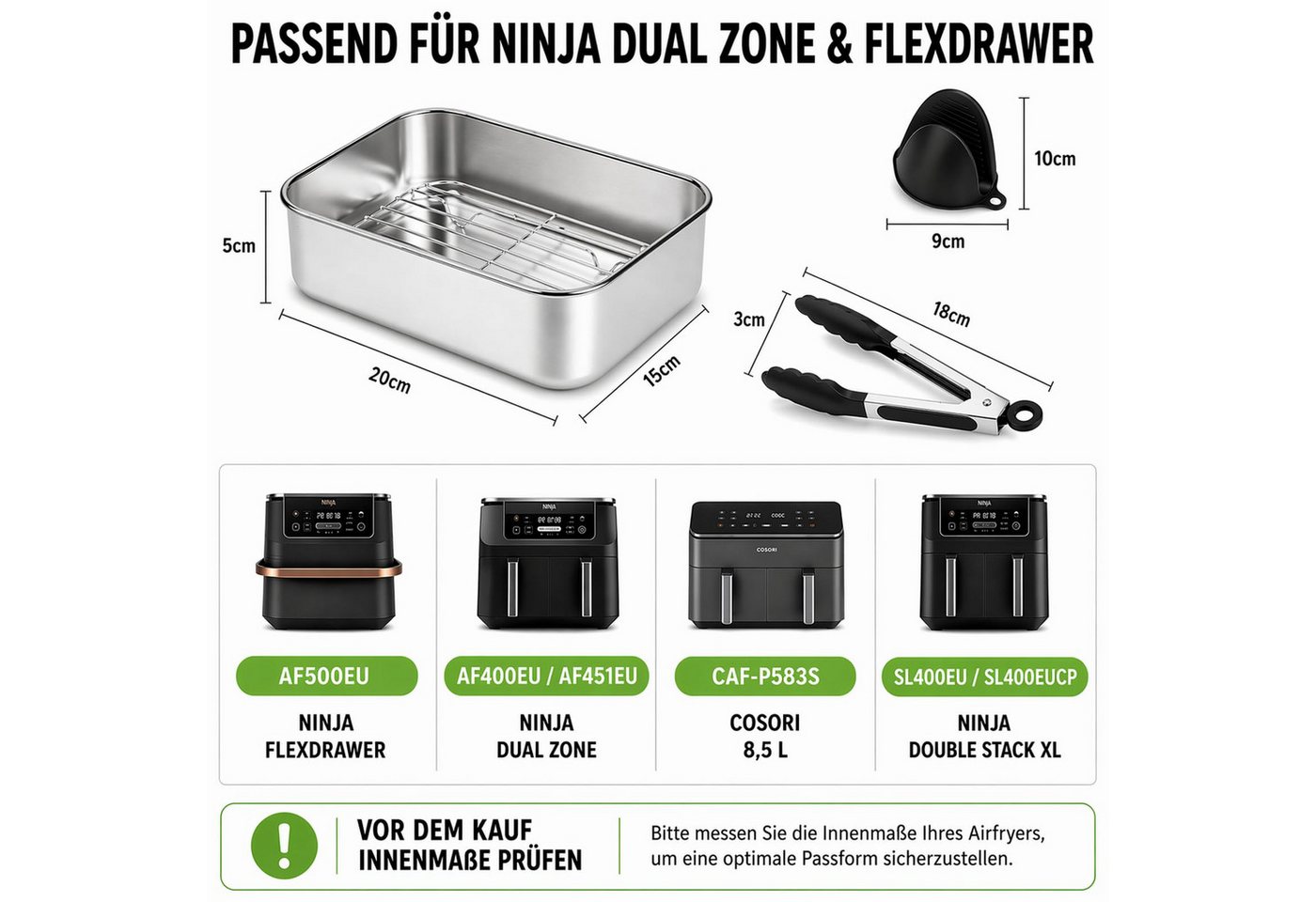 SURFOU Backform für Ninja Heißluftfritteuse, 6-tlg Airfryer Zubehör für Ninja Airfryer, (Zubehör für Ninja Dual Zone & FlexDrawer – 6-tlg. Heißluftfritteuse Zub – Bild 2 von 5