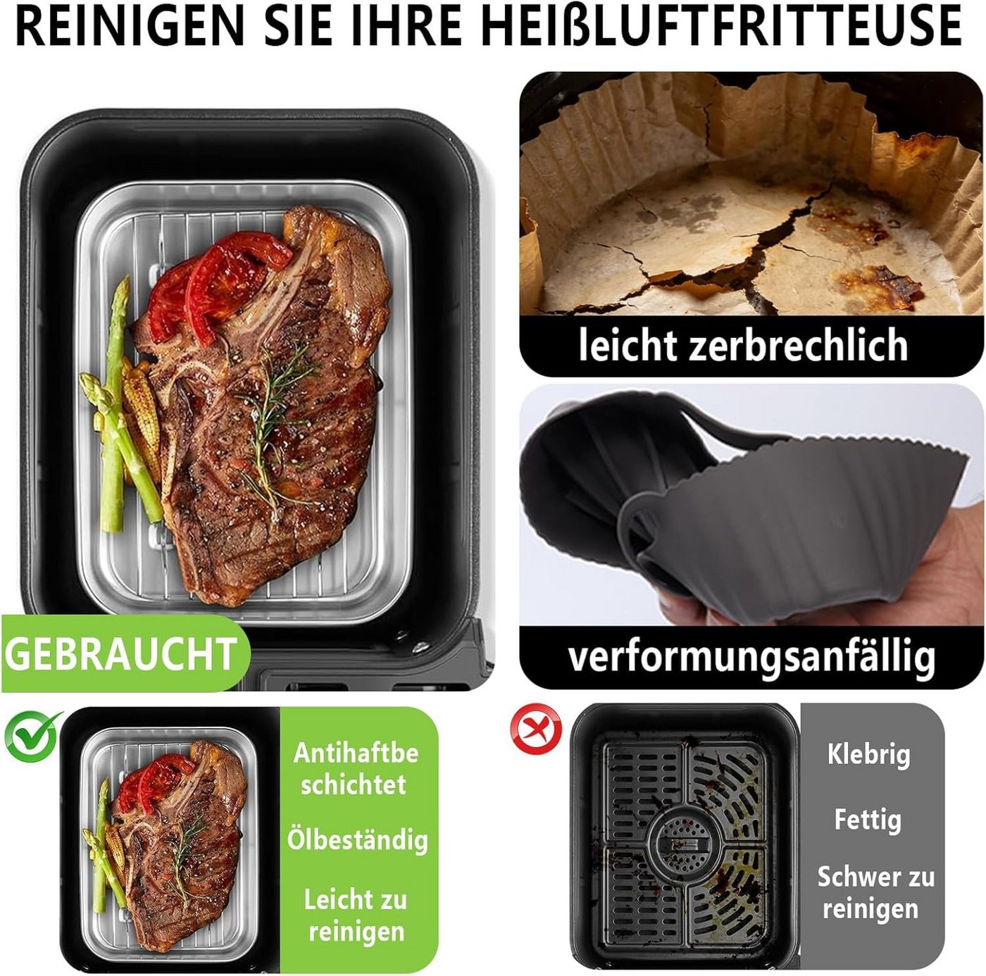 SURFOU Backform für Ninja Heißluftfritteuse, 6-tlg Airfryer Zubehör für Ninja Airfryer, (Zubehör für Ninja Dual Zone & FlexDrawer – 6-tlg. Heißluftfritteuse Zub – Bild 3 von 5