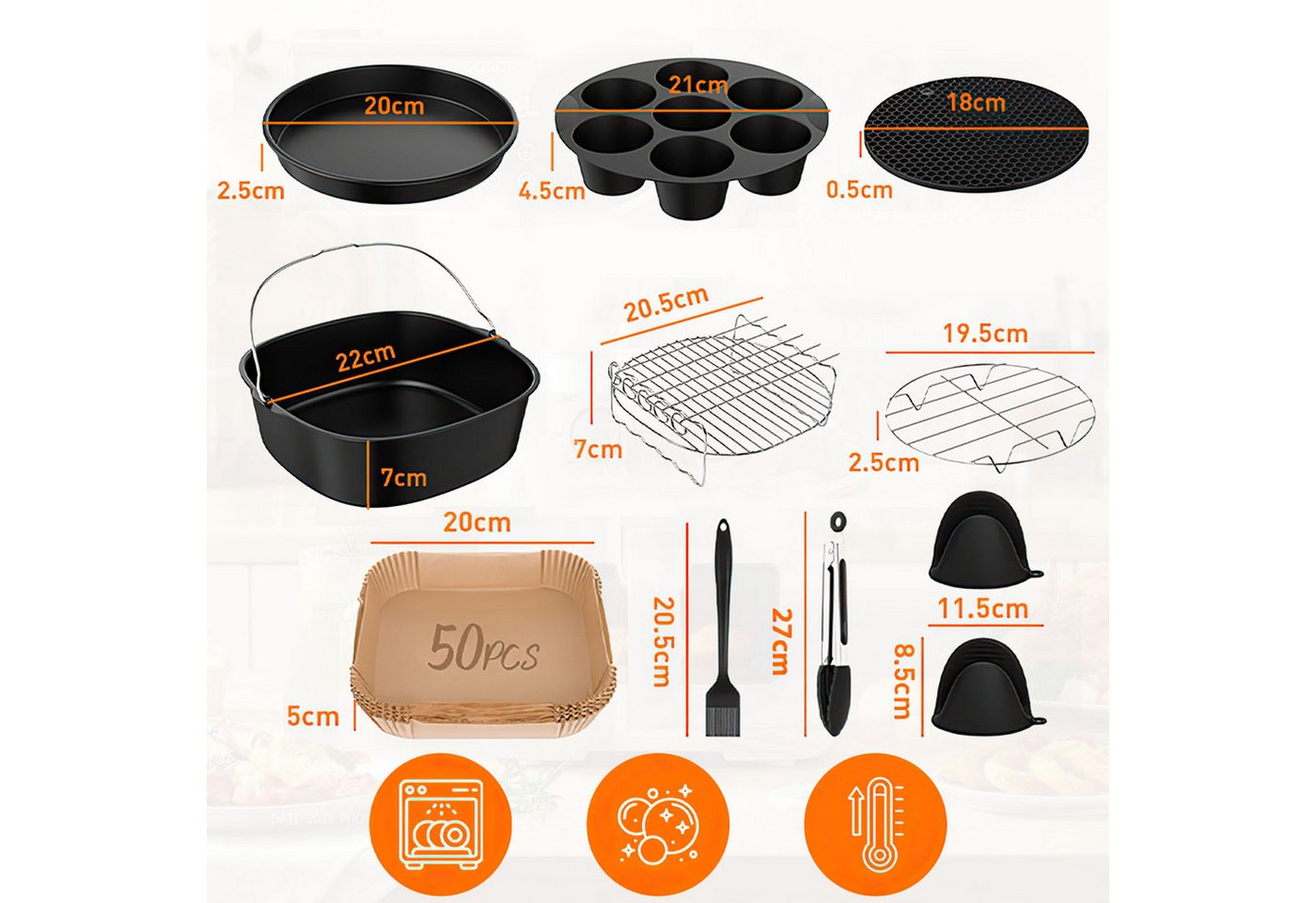 SURFOU Backform Heißluftfritteuse 11-teilig Zubehör Airfryer 304 Edelstahl 5,5L-6,4L, (für Philips Airfryer XXL,Ninja MAX PRO AF180EU Double Stack), Das Rösten  – Bild 2 von 5