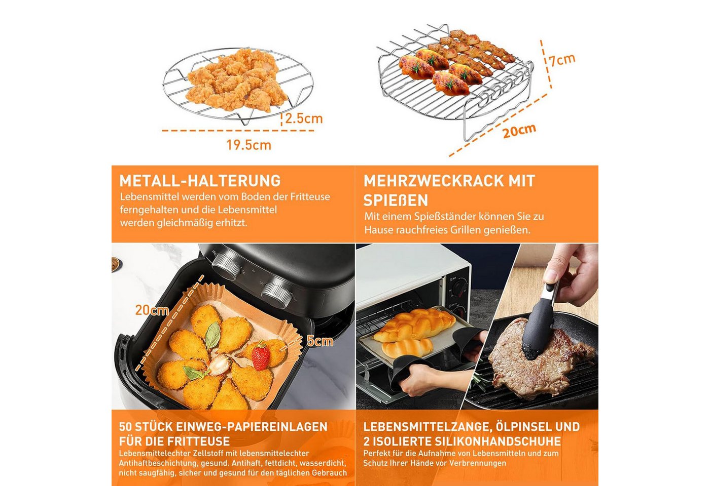 SURFOU Backform Heißluftfritteuse 11-teilig Zubehör Airfryer 304 Edelstahl 5,5L-6,4L, (für Philips Airfryer XXL,Ninja MAX PRO AF180EU Double Stack), Das Rösten  – Bild 4 von 5