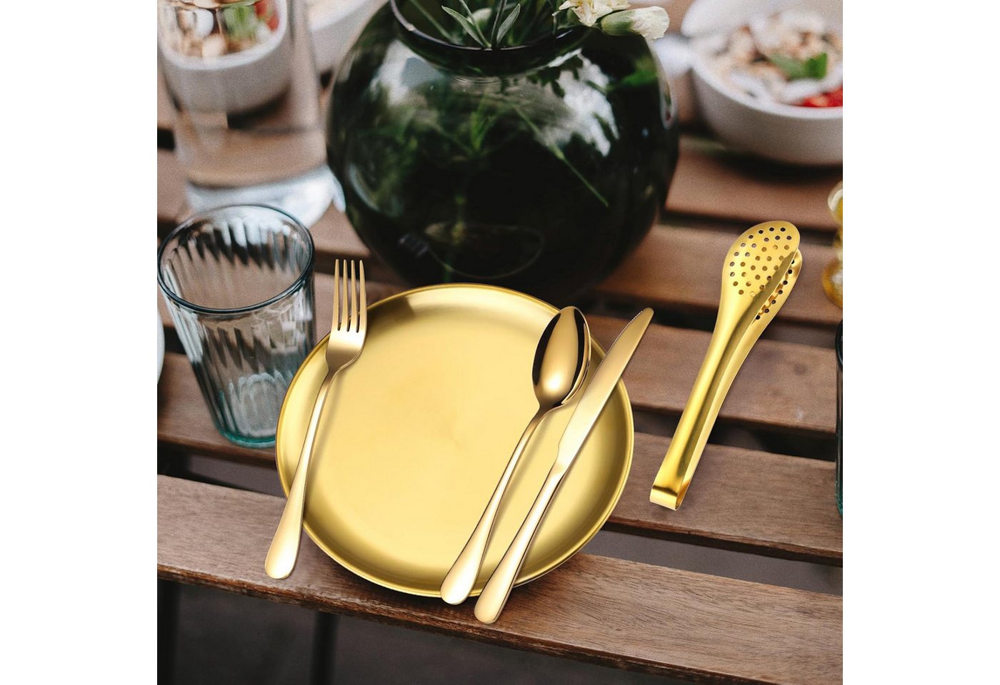 SURFOU Besteck-Set Camping Geschirr Set 4 Personen, 24 Stück Camping Besteck Set, 4 Personen, Besteck Camping mit Löffel Gabel Messer Teller Clip für Camping,Re – Bild 5 von 5