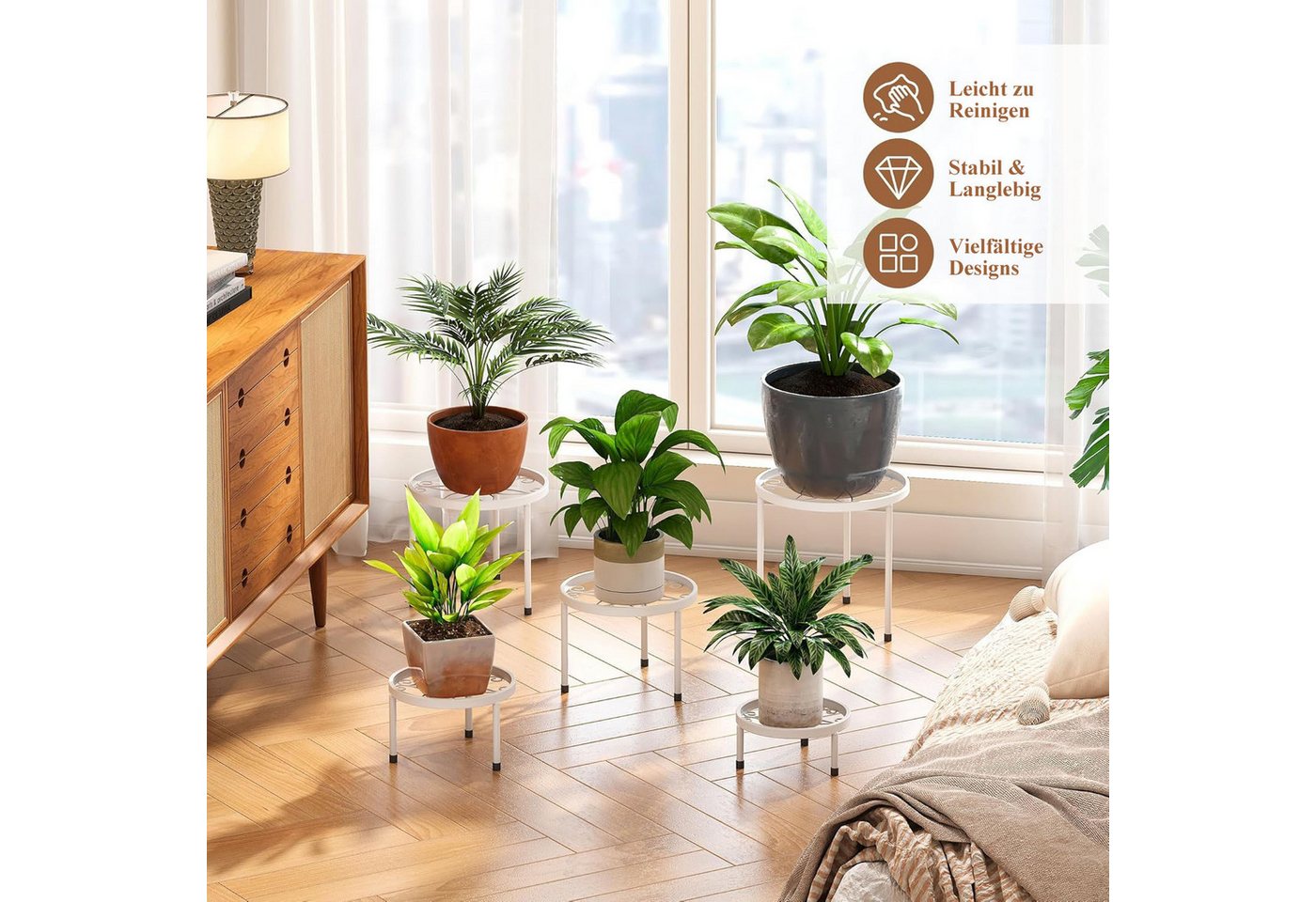 SURFOU Blumenständer 5er-Set Pflanzenständer Blumenhocker Pflanzenregal Blumenregal (aus Metall für Innen Außen Garten Pflanzen Blumentopf Ständer, für Pflanzen – Bild 4 von 5