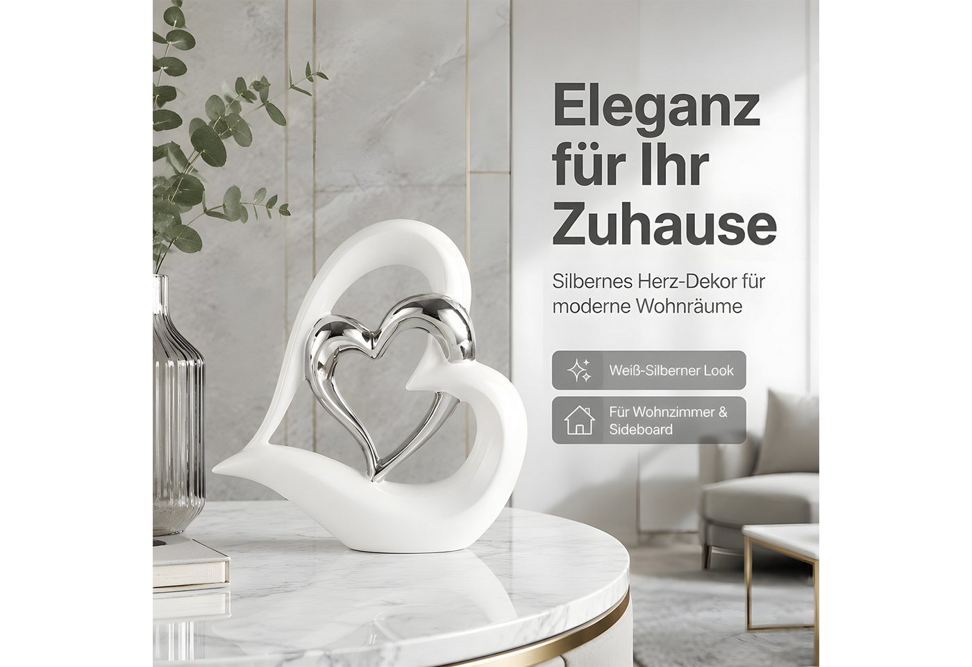 SURFOU Dekofigur Doppelherz-Ornament,Doppelherz-Keramik-Statue,Heimdekoration (kreative Heimdekoration,Geschenk,Büro,Wohnzimmer,Dekoration), Souvenir,geeignet a – Bild 3 von 5