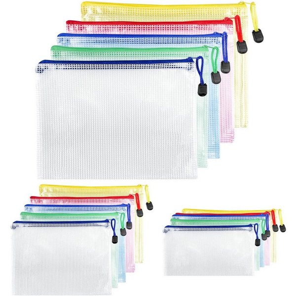 SURFOU Dokumententasche Dokumentenablage A4+A5+A6 Dokumentenmappe Zip Tasche 15 Stück (15 Stück wasserdichte Dokumententaschen Durchsichtige Mesh-Dokumentenmapp