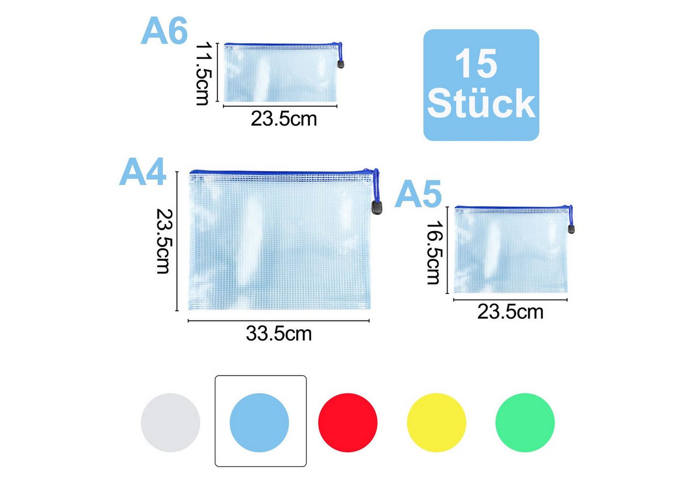 SURFOU Dokumententasche Dokumentenablage A4+A5+A6 Dokumentenmappe Zip Tasche 15 Stück (15 Stück wasserdichte Dokumententaschen Durchsichtige Mesh-Dokumentenmapp – Bild 2 von 5