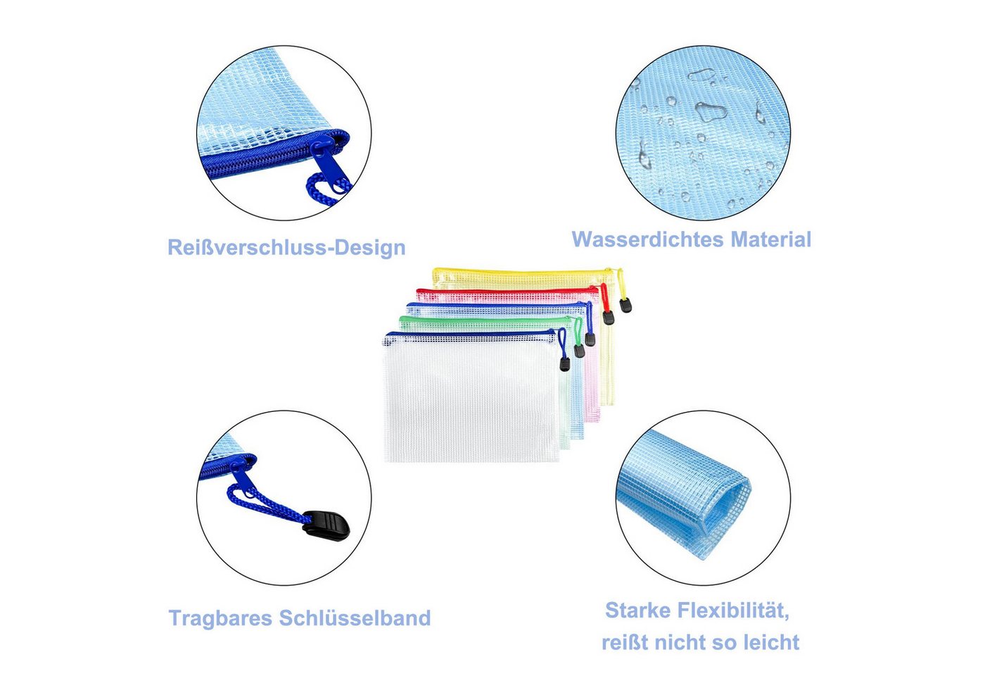 SURFOU Dokumententasche Dokumentenablage A4+A5+A6 Dokumentenmappe Zip Tasche 15 Stück (15 Stück wasserdichte Dokumententaschen Durchsichtige Mesh-Dokumentenmapp – Bild 3 von 5