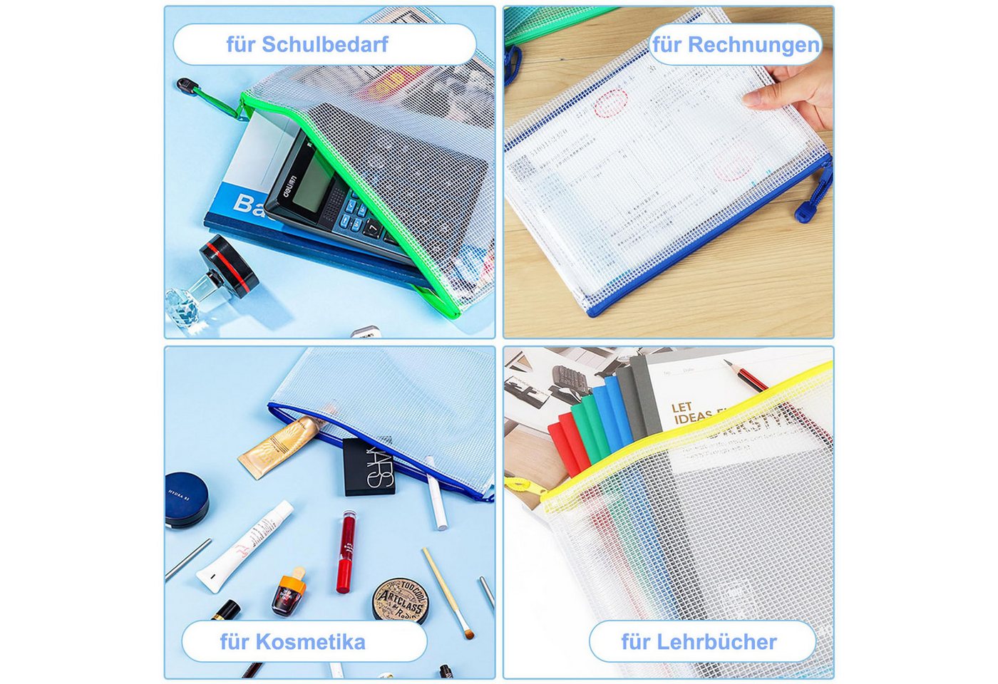 SURFOU Dokumententasche Dokumentenablage A4+A5+A6 Dokumentenmappe Zip Tasche 15 Stück (15 Stück wasserdichte Dokumententaschen Durchsichtige Mesh-Dokumentenmapp – Bild 5 von 5