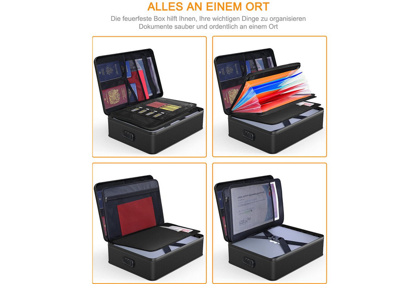 SURFOU Dokumententasche Dokumentenbox, Feuerfeste Dokumentenmappemit Schloss, Ordner (Sichere Aufbewahrungslösung aus hitzebeständigem Fiberglas (bis 2000°F), 1 – Bild 2 von 5