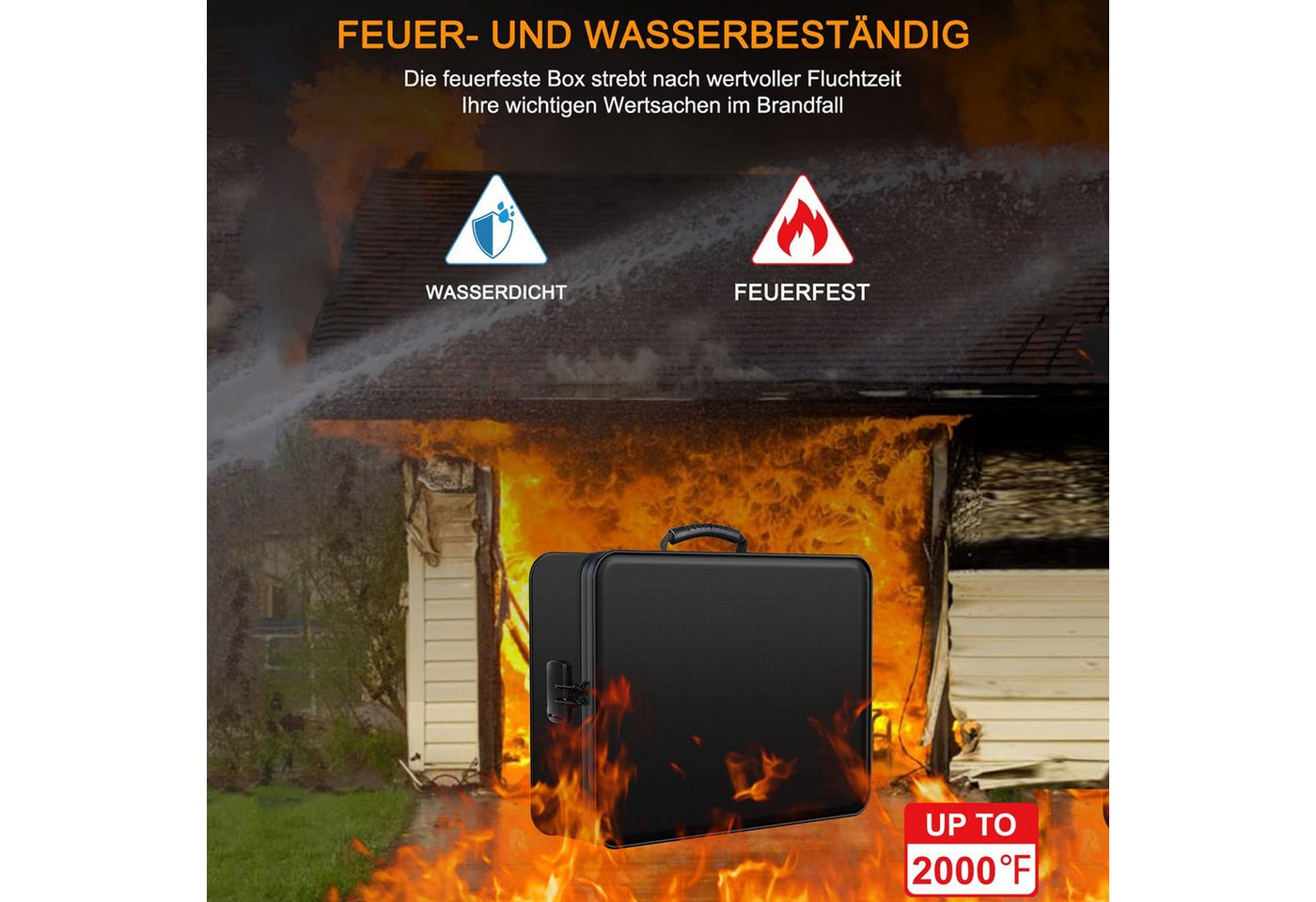 SURFOU Dokumententasche Dokumentenbox, Feuerfeste Dokumentenmappemit Schloss, Ordner (Sichere Aufbewahrungslösung aus hitzebeständigem Fiberglas (bis 2000°F), 1 – Bild 3 von 5
