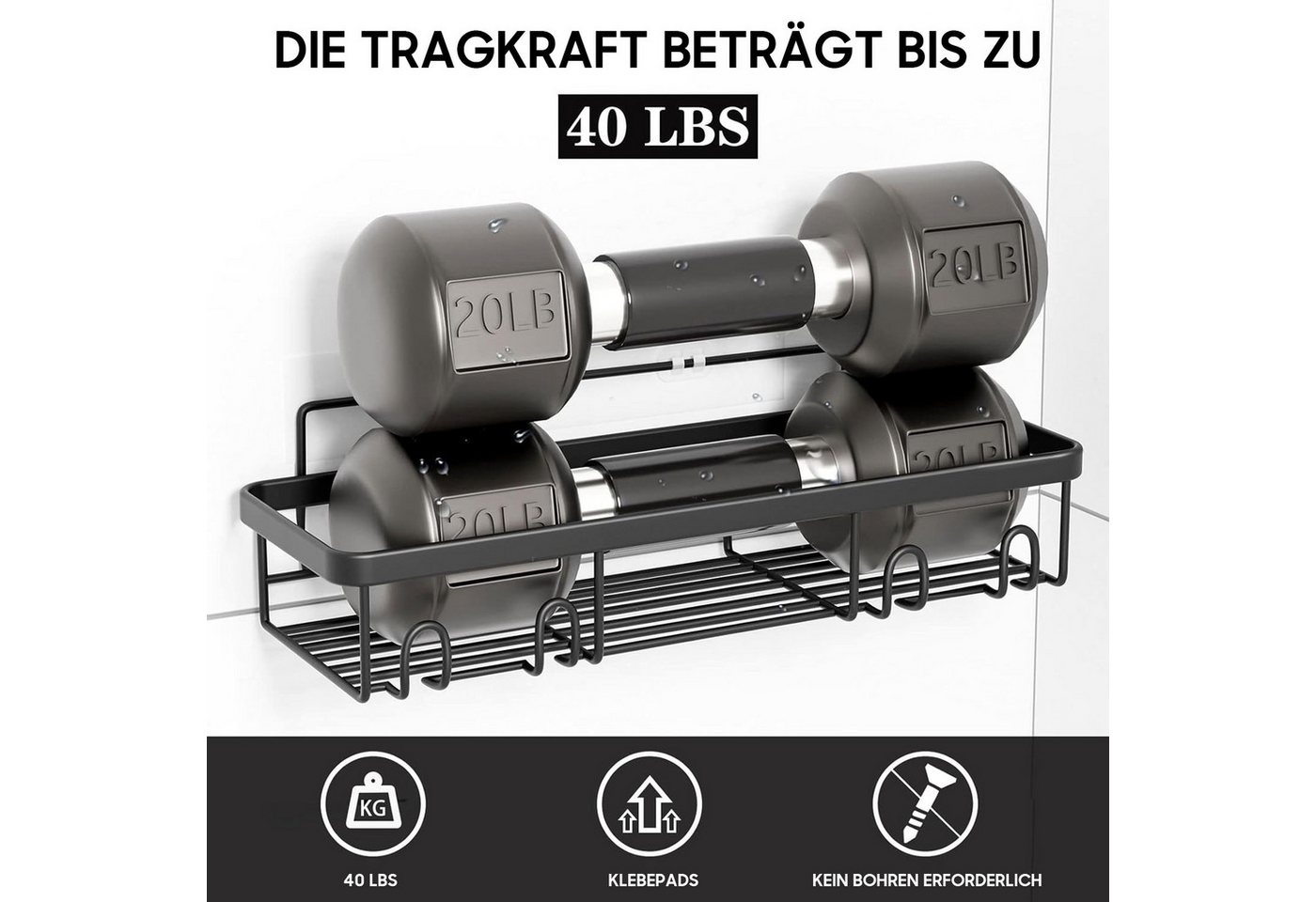 SURFOU Duschablage Ohne Bohren 6 Stuck, Stark Haftendes Duschregal,Badezimmer Regal, mit Zahnpastahalter und Seifenhalter, Duschkorb – Bild 4 von 5